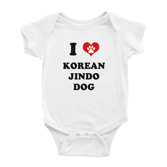 I Heart Korean Jindo Dog Dog Love Pest Funny Cute Baby Rompers (White, 0-3 Months)