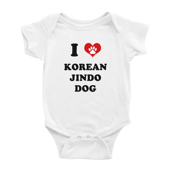 I Heart Korean Jindo Dog Dog Love Pest Funny Cute Baby Rompers (White, 12-18 Months)