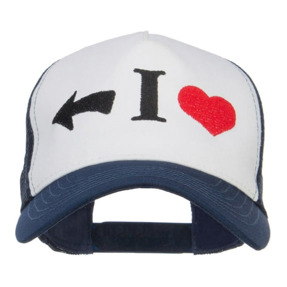 I Heart Left Embroidered 5 Panel Mesh Cap - White Navy OSFM