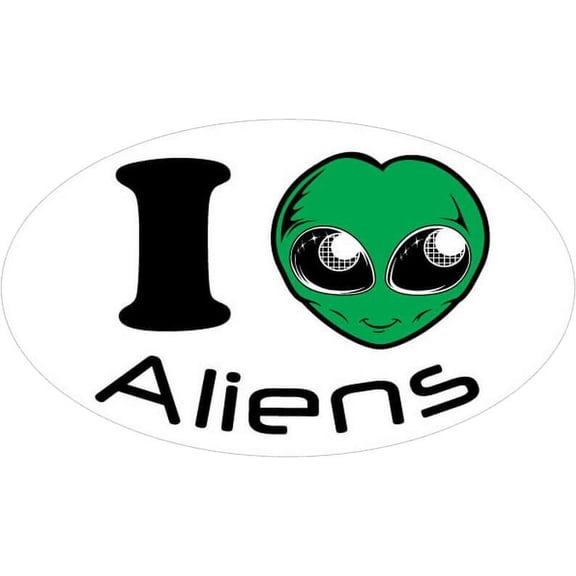 I Heart (Love) Aliens Vinyl Sticker - Large - 6" x 4.5" - Oval Vinyl Sticker