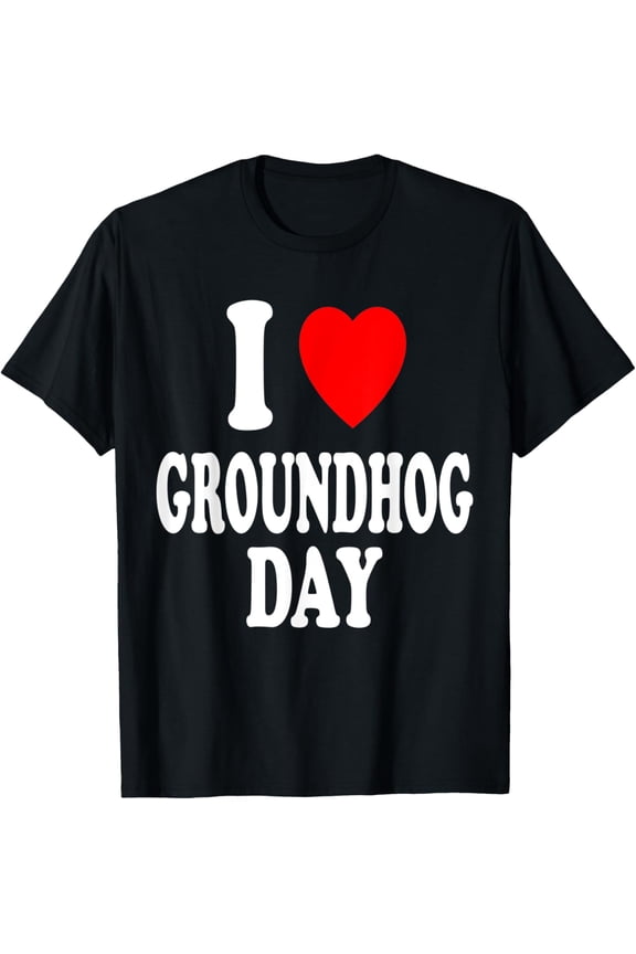 I Heart (Love) Groundhog Day Favorite Holiday Cute Gopher T-ShirtMen's and women's gift, black and white T-shirt, size: Extra large S-4XL