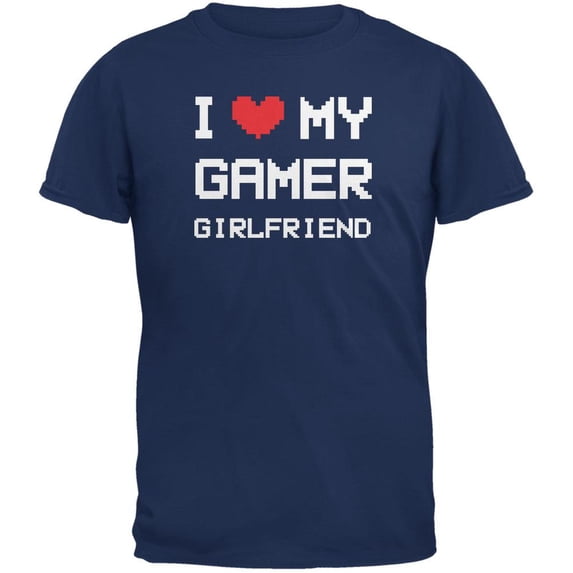 I Heart Love My Gamer Girlfriend Metro Blue Adult T-Shirt - Medium