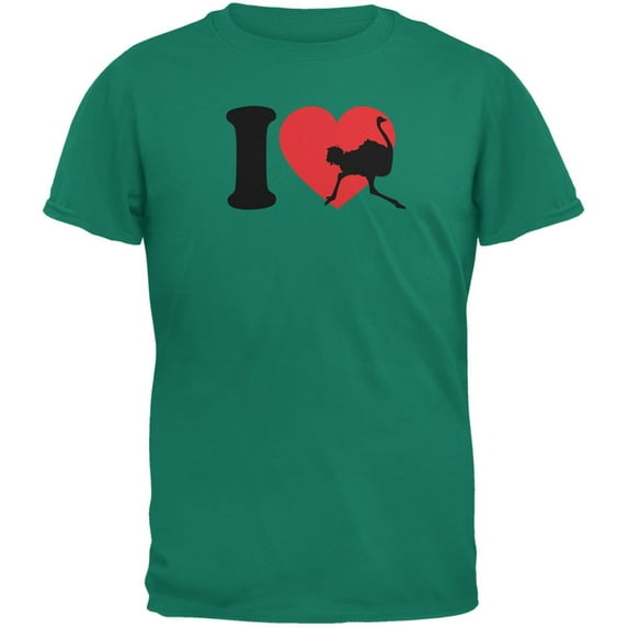 I Heart Love Ostrich Ostriches Jade Green Adult T-Shirt - 2X-Large