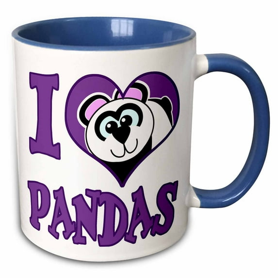 3drose, I Heart Love Pandas Cartoon, 11oz Two-tone Blue Mug