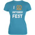 thumbnail image 1 of I Heart Love Pretzel Oktoberfest Juniors Soft T Shirt Aqua LG, 1 of 1
