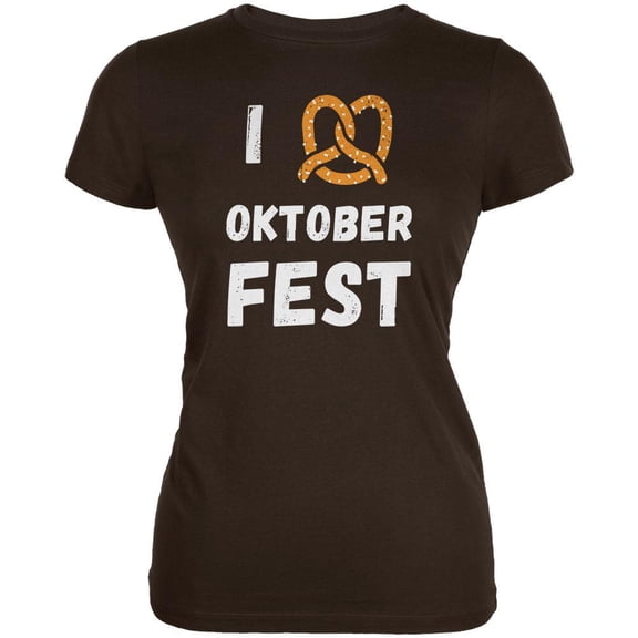 I Heart Love Pretzel Oktoberfest Juniors Soft T Shirt Brown X-LG