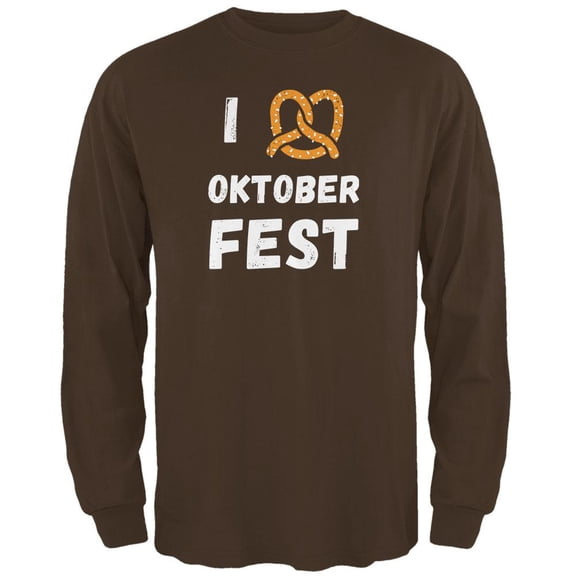 I Heart Love Pretzel Oktoberfest Mens Long Sleeve T Shirt Brown MD