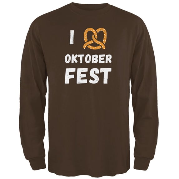 I Heart Love Pretzel Oktoberfest Mens Long Sleeve T Shirt Brown X-LG