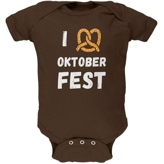 I Heart Love Pretzel Oktoberfest Soft Baby One Piece Brown 12-18 M