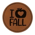 thumbnail image 1 of I Heart Love Pumpkin Fall 2.5" Faux Leather Round Engraved Iron-On Patch - Brown, 1 of 6