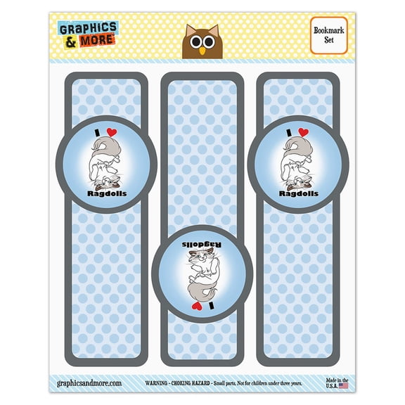 I Heart Love Ragdolls Cat Pet Glossy Laminated Bookmarks - Set of 3