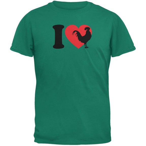 I Heart Love Roosters Jade Green Adult T-Shirt - Large