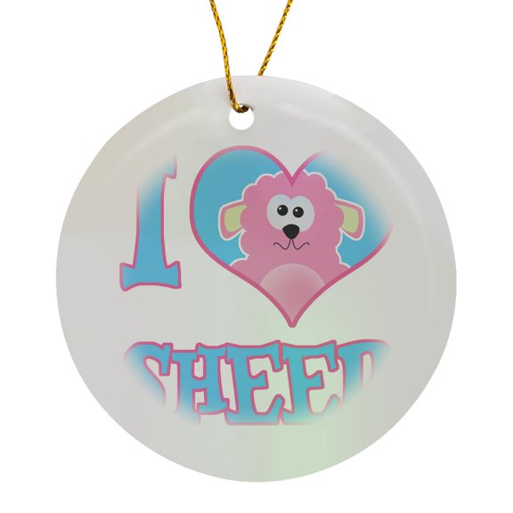 3drose, I Heart Love Sheep Cartoon, Circle Porcelain Ornament