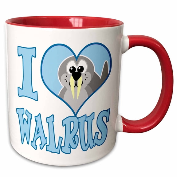 3drose, I Heart Love Walrus Cartoon, 11oz Two-tone Red Mug