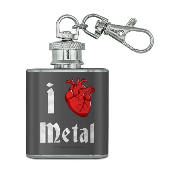 I Heart Metal Love Funny Humor Stainless Steel 1oz Mini Flask Key Chain