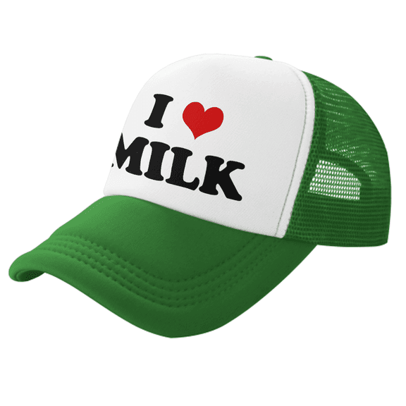 I Heart Milk Love Food Funny Trucker Hat Mesh Cap Unisex Green
