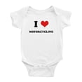 thumbnail image 1 of I Heart Motorcycling Love Sports Fans Funny Cute Baby Romper (White, 12-18 Months), 1 of 5