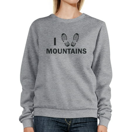 I Heart Mountains Grey Sweatshirt Unique Design Pullover Fleece