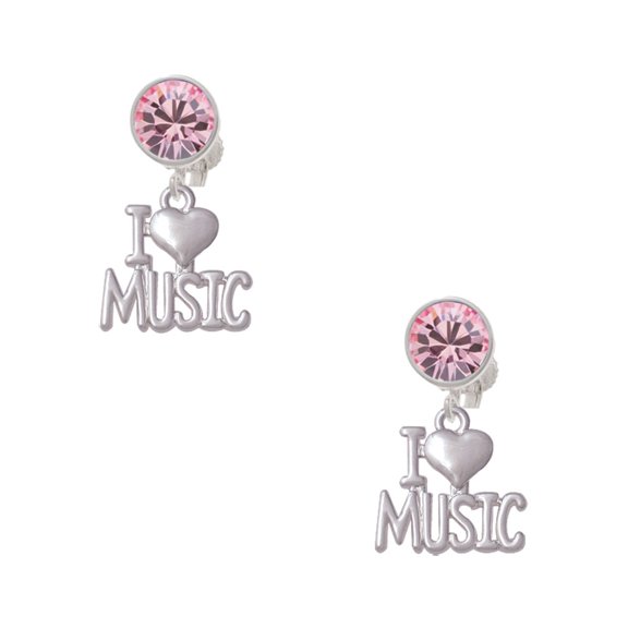 Delight Jewelry I 'Heart' Music Pink Crystal Clip on Earrings