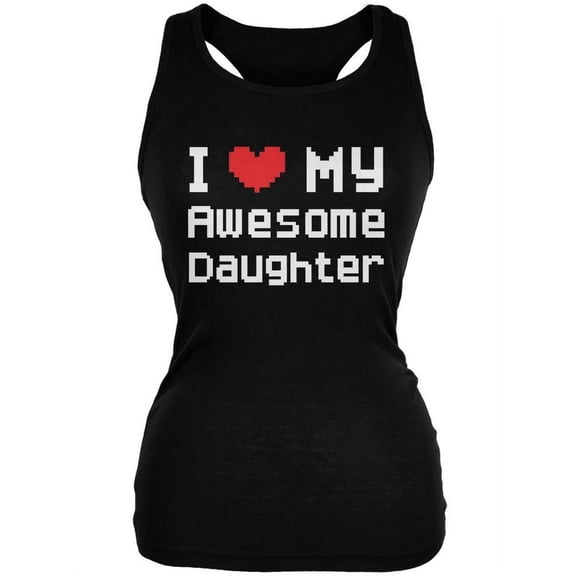 I Heart My Awesome Daughter 8 Bit Pixel Black Juniors Soft Tank Top - X-Large