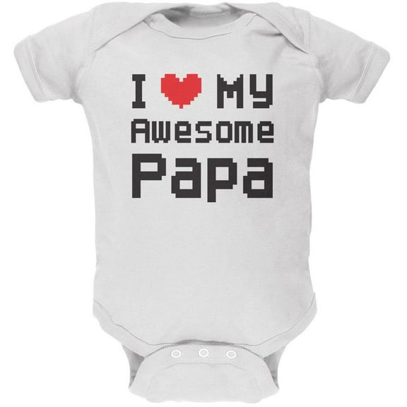 I Heart My Awesome Papa 8 Bit Pixel White Soft Baby One Piece - 9-12 months
