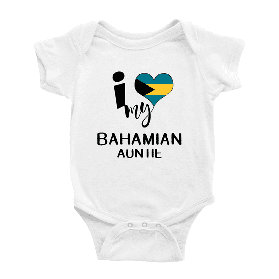 I Heart My Bahamian Auntie Bahamas Love Flag Baby One-Pieces (White, 3-6 Months)