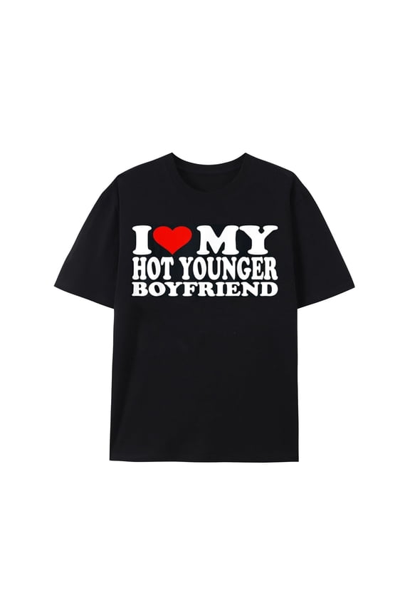 I Heart My Boyfriend Adult Tshirt Black BF T-Shirt Funny Couple Gifts Tee Heart Graphic Novelty Shirt Pure Cotton Tops
