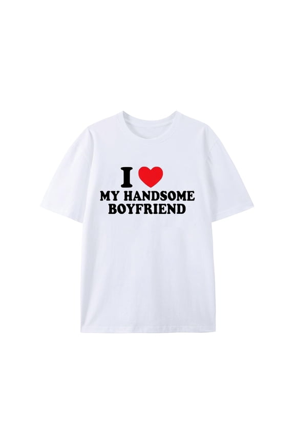 I Heart My Boyfriend Adult Tshirt Black BF T-Shirt Funny Couple Gifts Tee Heart Graphic Novelty Shirt Pure Cotton Tops
