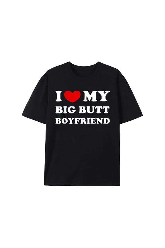 I Heart My Boyfriend Adult Tshirt Black BF T-Shirt Funny Couple Gifts Tee Heart Graphic Novelty Shirt Pure Cotton Tops