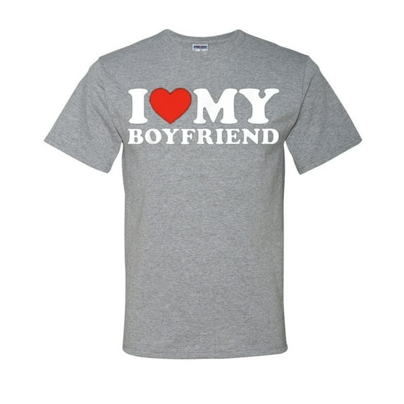 I Heart My Boyfriend Funny Mens T-shirts , Heather Grey, Small