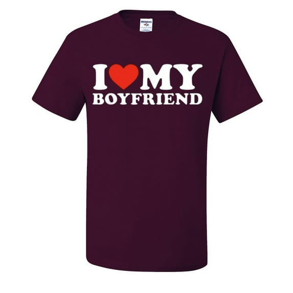 I Heart My Boyfriend Funny Mens T-shirts , Maroon, Medium