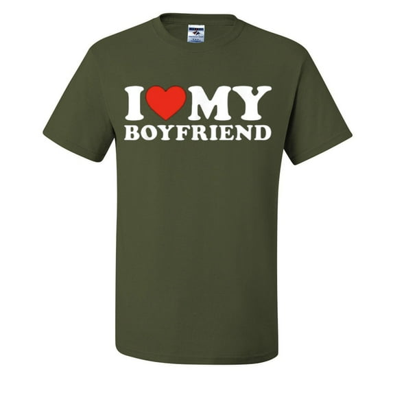 I Heart My Boyfriend Funny Mens T-shirts , Military Green, Small
