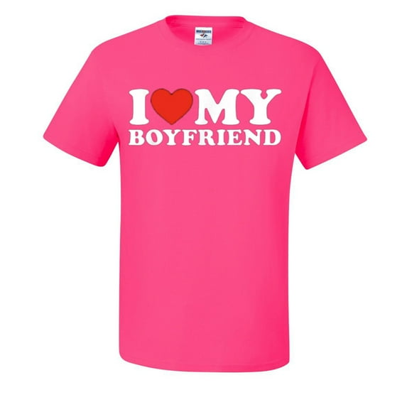 I Heart My Boyfriend Funny Mens T-shirts , Neon Pink, 4XL
