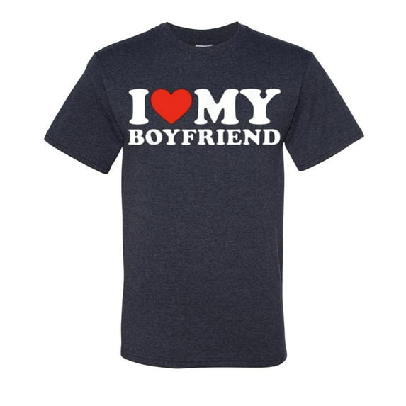I Heart My Boyfriend Funny Mens T-shirts , Vintage Heather Navy, 2XL