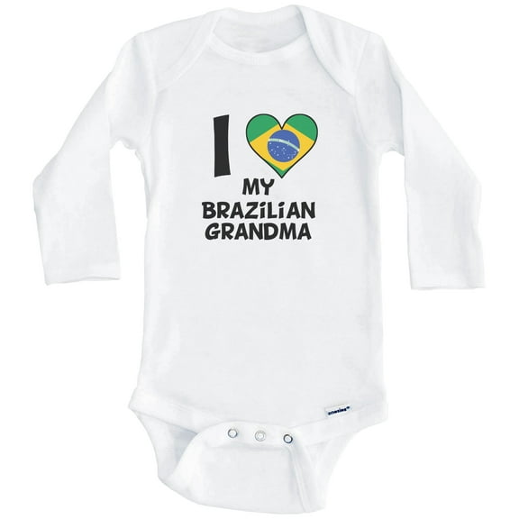 I Heart My Brazilian Grandma Brazil Flag One Piece Baby Bodysuit (Long Sleeve), 3-6 Months White