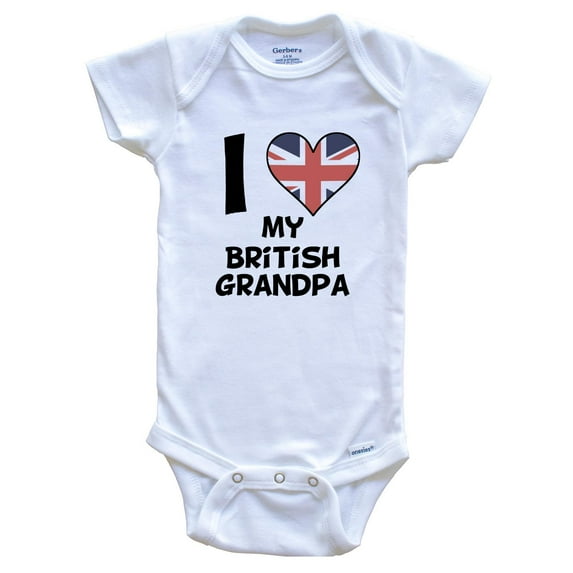I Heart My British Grandpa United Kingdom Flag Baby Bodysuit, 3-6 Months White
