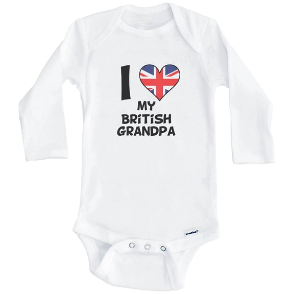 I Heart My British Grandpa United Kingdom Flag One Piece Baby Bodysuit (Long Sleeve), 6-9 Months White