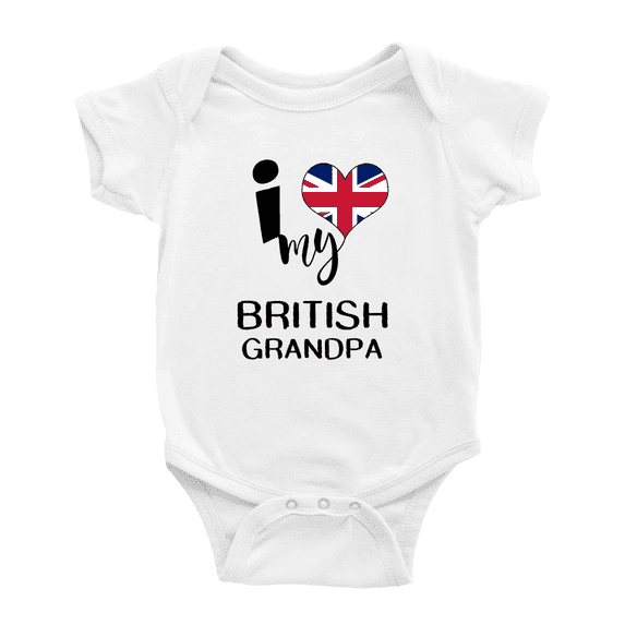 I Heart My British Grandpa United Kingdom Love Flag Baby Clothes (White, 6-12 Months)