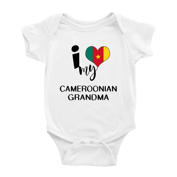 I Heart My Cameroonian Grandma Cameroon Love Flag Infant Romper Baby Bodysuit (White, 12-18 Months)