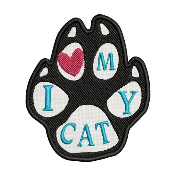 I Heart My Cat Paw Embroidered DIY Iron on or Sew-on Decorative Patch Badge Emblem Appliques Pet Animal Love Zoo Aquarium Series