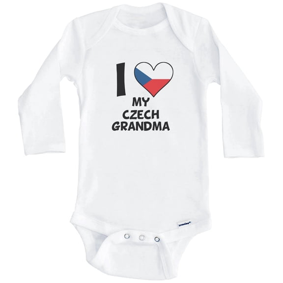 I Heart My Czech Grandma Czech Republic Flag One Piece Baby Bodysuit (Long Sleeve), 6-9 Months White