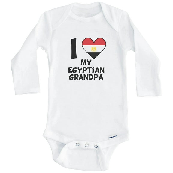 I Heart My Egyptian Grandpa Egypt Flag One Piece Baby Bodysuit (Long Sleeve), 6-9 Months White