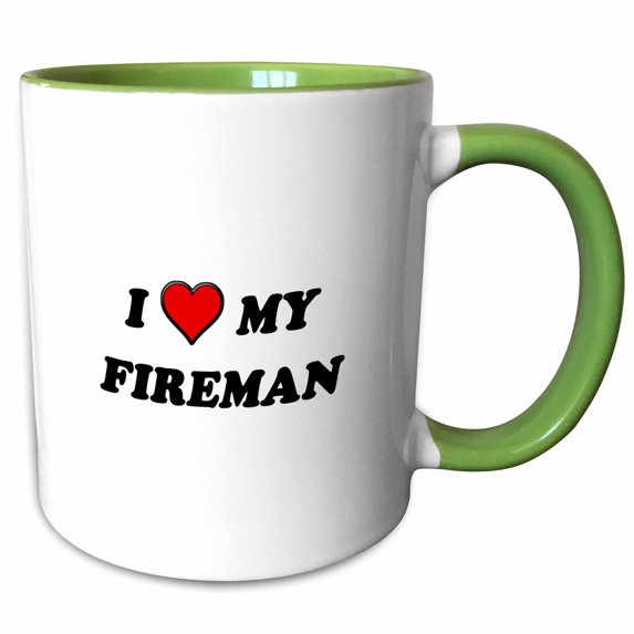 3drose, I Heart My Fireman, 15oz Two-tone Green Mug