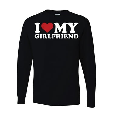I Heart My Girlfriend Funny Mens Long Sleeves, Black, Small