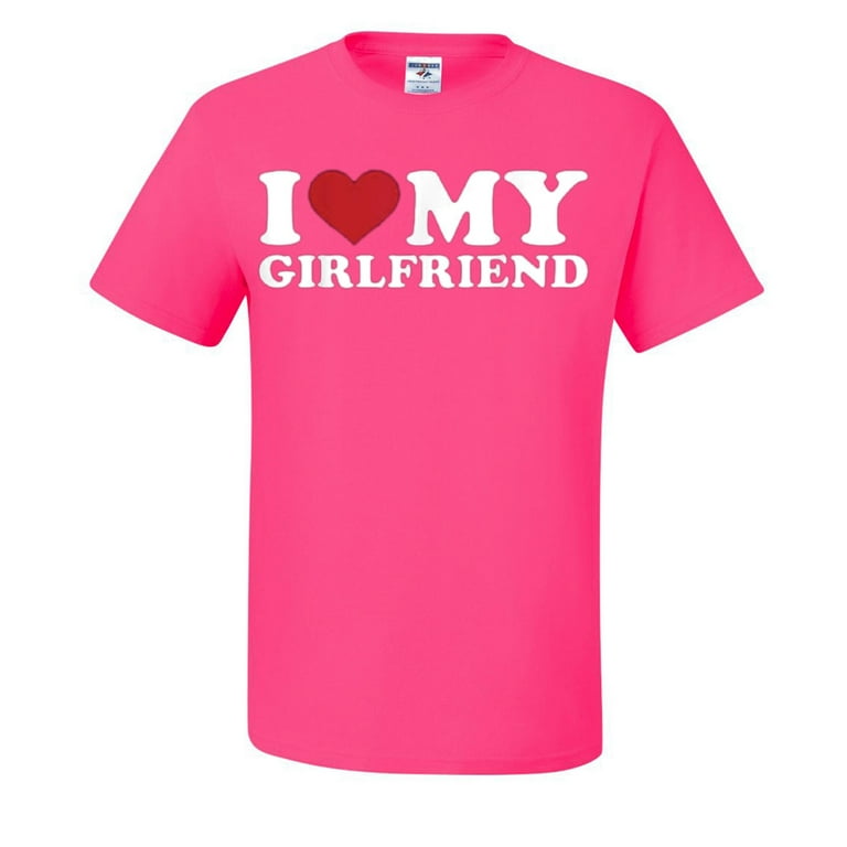 I Heart My Girlfriend Funny Mens T-shirts Neon Pink, Large