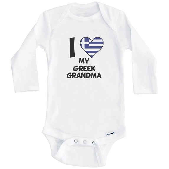 I Heart My Greek Grandma Greece Flag One Piece Baby Bodysuit (Long Sleeve), 0-3 Months White