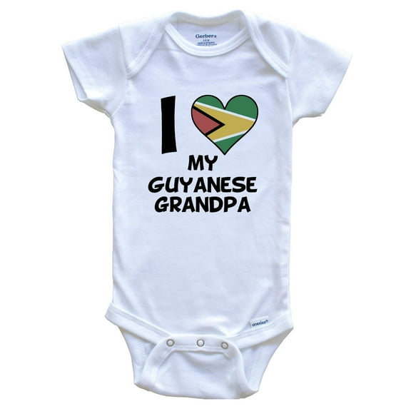 I Heart My Guyanese Grandpa Guyana Flag Baby Bodysuit, 0-3 Months White