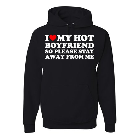 I Heart My Hot Boyfriend So Please Stay Away From Me Couples Mens Hoodies, Black, Small