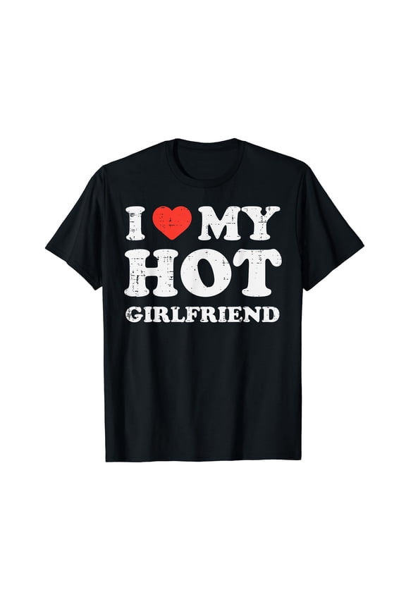 I Heart My Hot Girlfriend/Boyfriend T-Shirt for Couple Casual Short Sleeves Black Tee
