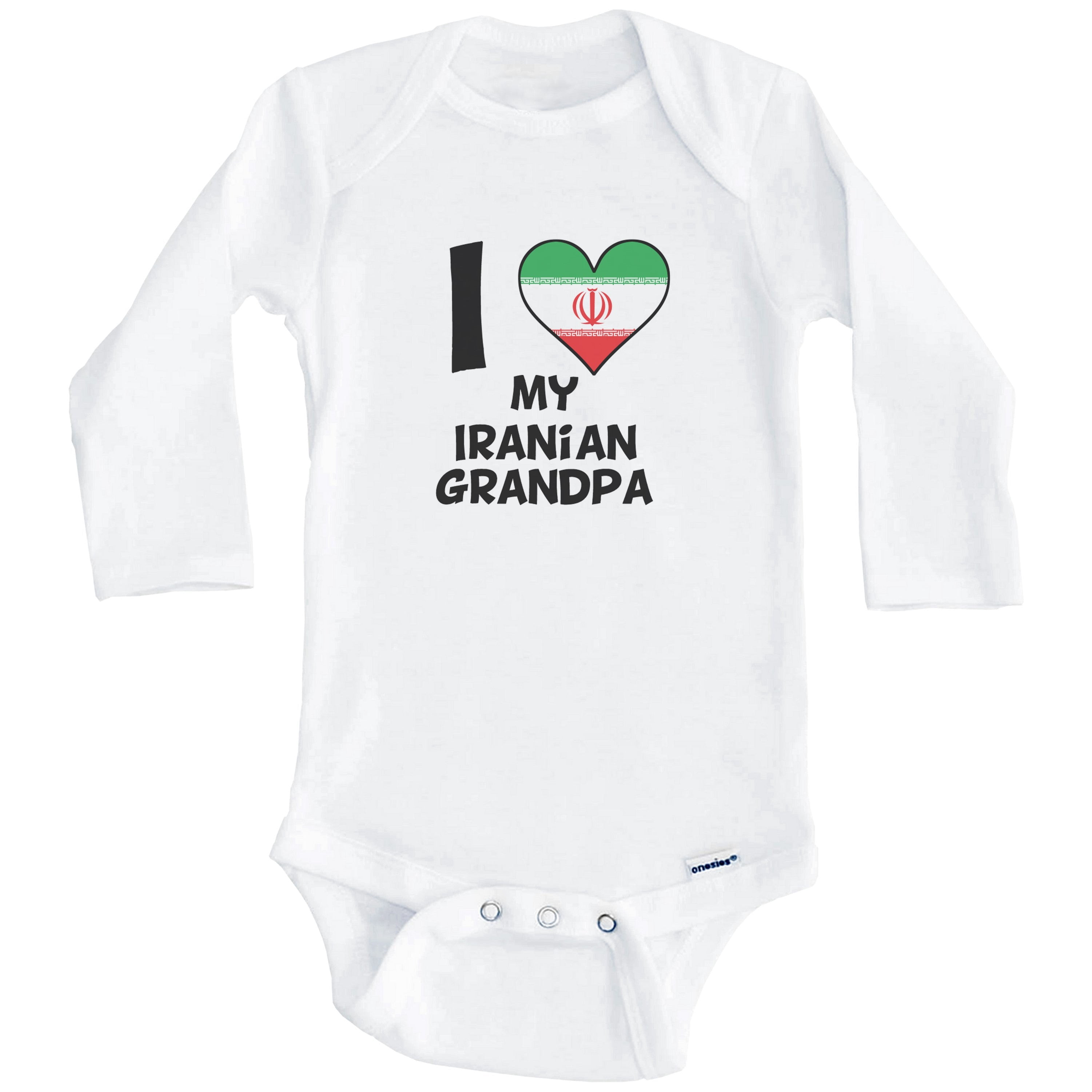 I Heart My Iranian Grandpa Iran Flag One Piece Baby Bodysuit (Long Sleeve), 6-9 Months White